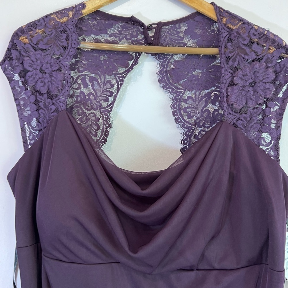 NWT David's Bridal XSCAPE Woman Joanna Chen Purple Lace Shoulder Drape Dress 18 - Picture 4 of 16